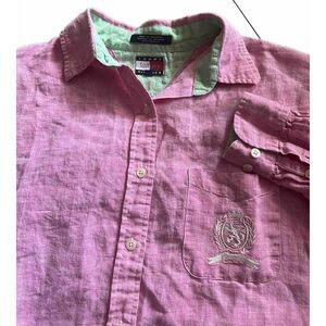 Tommy Hilfiger Women's Shirt Size 8 Linen Pink Long Sleeve Button Down Top